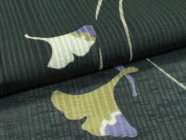 平和屋着物■極上 夏物 パリコレクション ファッションモデル・デザイナー 山口小夜子 小紋 銀 楓 唐草文 黒地 洗える着物 逸品 CZAA4090s5