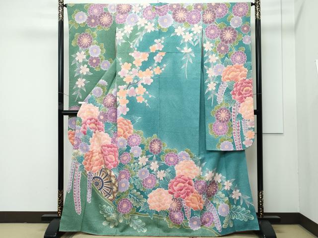平和屋本店●極上 名門 藤娘きぬたや・総絞り 振袖 花車文 逸品 CZAA4091s5