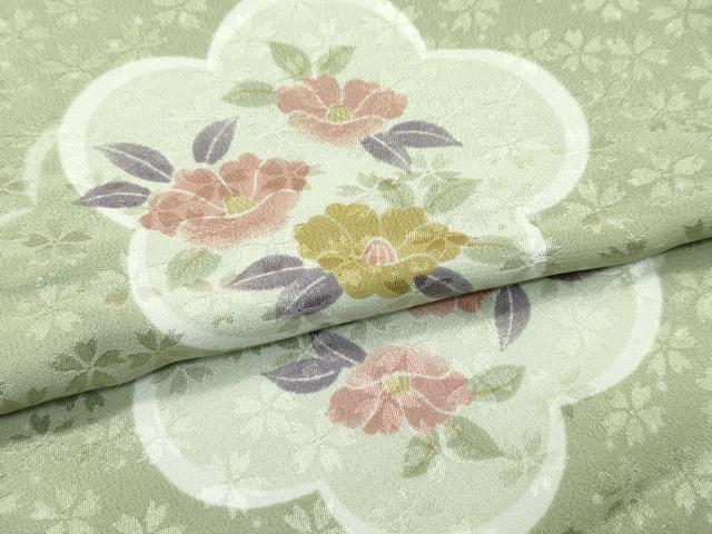 平和屋着物●上質な長襦袢 無双仕立て 華の舞 南天 椿 柳茶色地 反端付き 逸品 未使用 CZAA4109s5