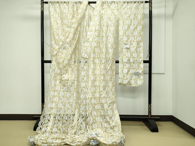 平和屋本店●極上 オーガンジー お引き摺り 引き振袖 和装 結婚式 舞妓 芸妓 芸者 衣装 草花文 薔薇 金銀糸 逸品 CZAA4112s5