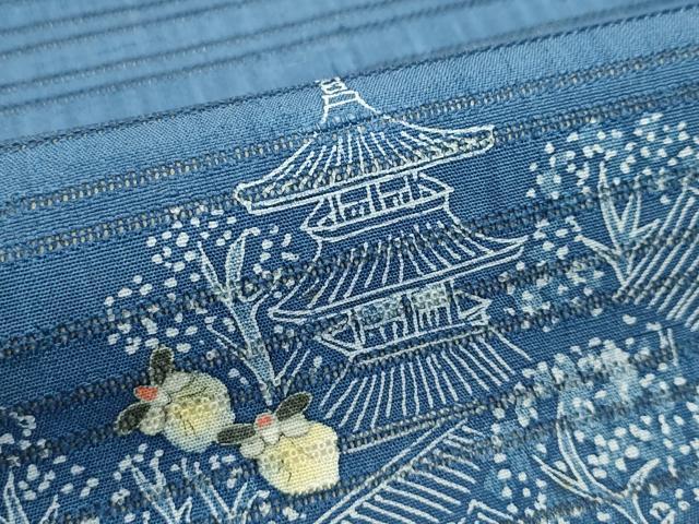 平和屋着物*極上 夏物 山田や 舞衣ん 九寸名古屋帯 手描き 紬地 風景文 蛍 御召御納戸色地 逸品 未使用 CZAA4149s5