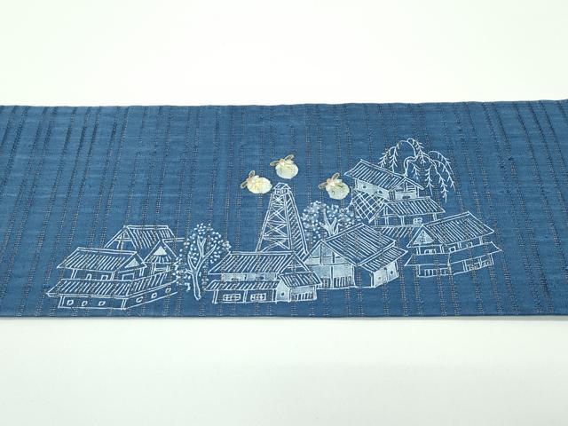 平和屋着物*極上 夏物 山田や 舞衣ん 九寸名古屋帯 手描き 紬地 風景文 蛍 御召御納戸色地 逸品 未使用 CZAA4149s5