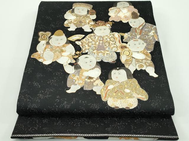 平和屋本店■極上 太鼓柄袋帯 総手刺繍 唐子 黒地 金銀糸 逸品 CZAA4157s5