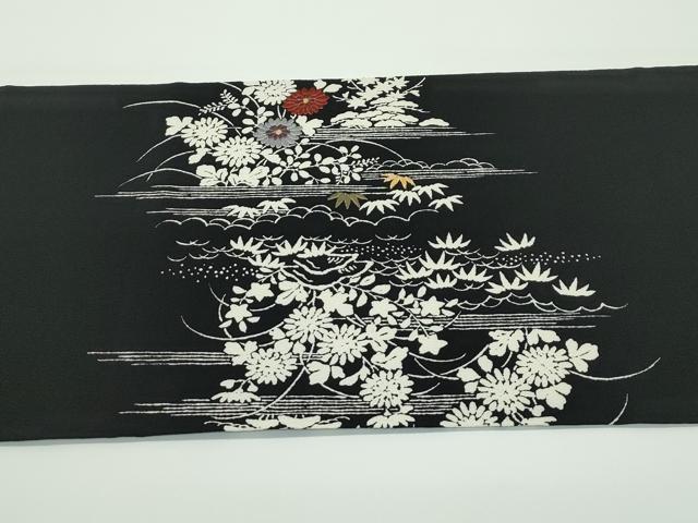 平和屋本店■極上 九寸開き名古屋帯 刺繍 御所解文 黒地 金糸 鬼しぼ縮緬 逸品 CZAA4159s5