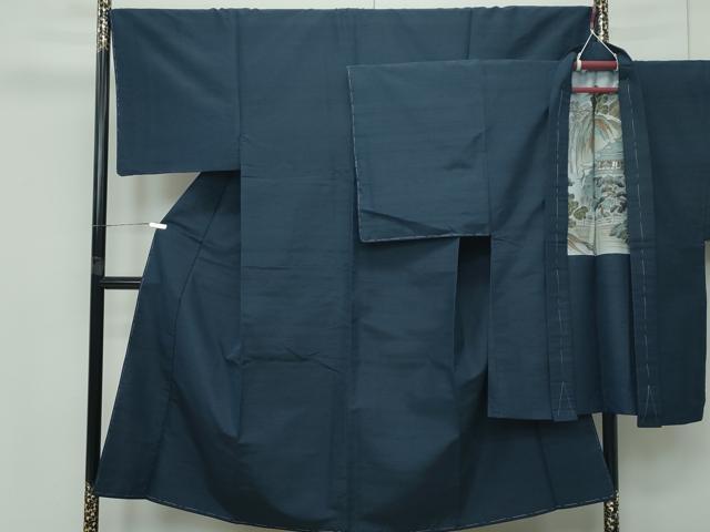 平和屋着物●極上 男性 紬 アンサンブル 色無地 濃紺地 逸品 未使用 CZAA4203s5