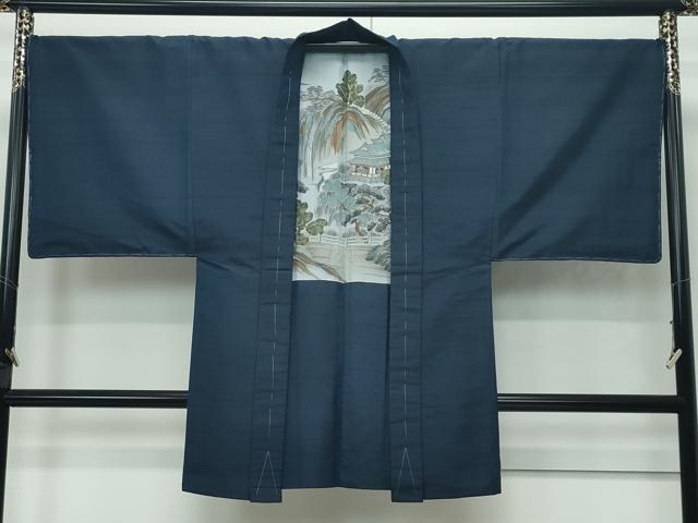 平和屋着物●極上 男性 紬 アンサンブル 色無地 濃紺地 逸品 未使用 CZAA4203s5