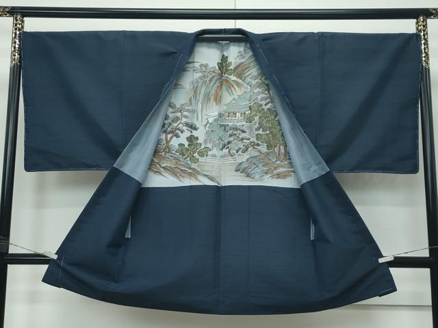 平和屋着物●極上 男性 紬 アンサンブル 色無地 濃紺地 逸品 未使用 CZAA4203s5