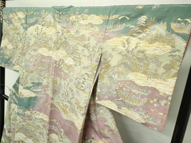 平和屋本店■極上 訪問着 総刺繍 中国三大刺繍 スワトウ刺繍 人物風景文 暈し染め 金糸 鬼しぼ縮緬 逸品 CZAA4220s5