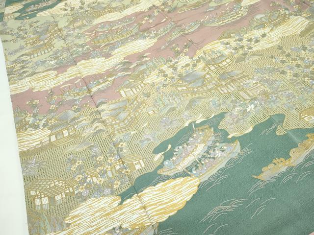 平和屋本店■極上 訪問着 総刺繍 中国三大刺繍 スワトウ刺繍 人物風景文 暈し染め 金糸 鬼しぼ縮緬 逸品 CZAA4220s5