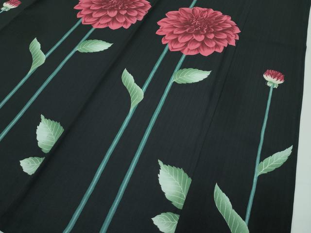 平和屋着物*極上 夏物 撫松庵 訪問着 セオアルファ 草花文 黒地 洗える着物 逸品 CZAA4222s5