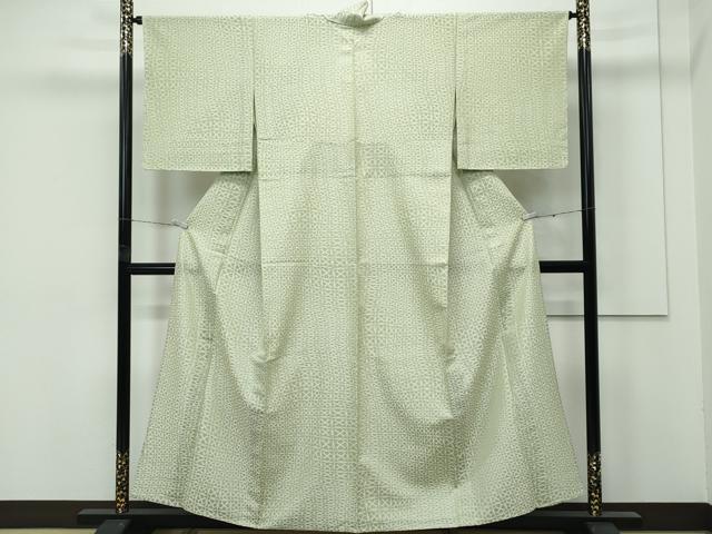 平和屋着物■極上 夏物 西陣 風通織 お召 格子花文 柳茶色地 反端付き 逸品 未使用 CZAA4231s5