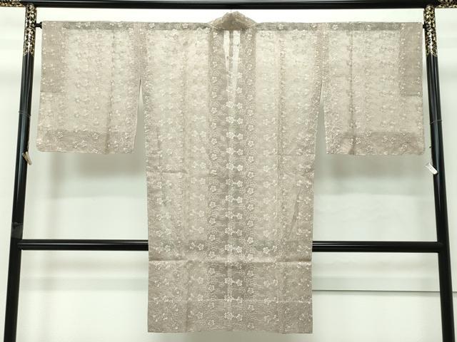 平和屋着物■極上 オーガンジー 道中着 ロング丈 スリーシーズン 春夏秋 枝桜 肥後煤竹色 逸品 未使用 CZAA4250s5