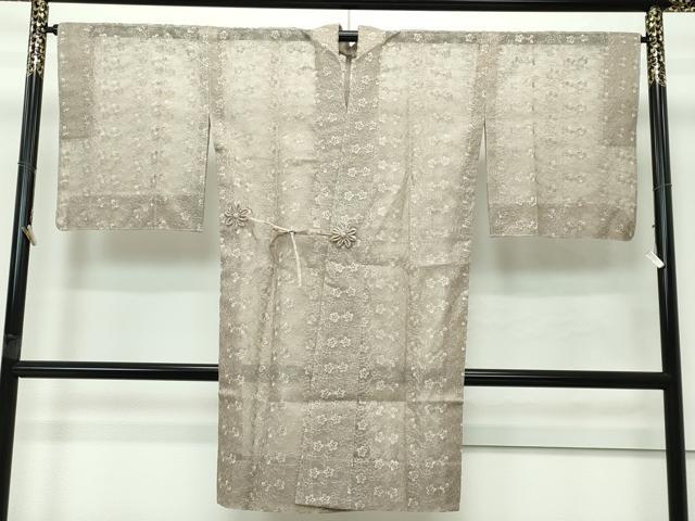 平和屋着物■極上 オーガンジー 道中着 ロング丈 スリーシーズン 春夏秋 枝桜 肥後煤竹色 逸品 未使用 CZAA4250s5