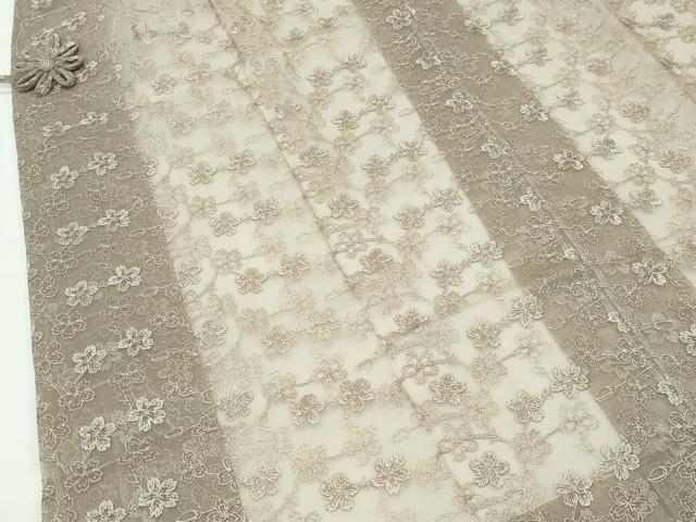 平和屋着物■極上 オーガンジー 道中着 ロング丈 スリーシーズン 春夏秋 枝桜 肥後煤竹色 逸品 未使用 CZAA4250s5