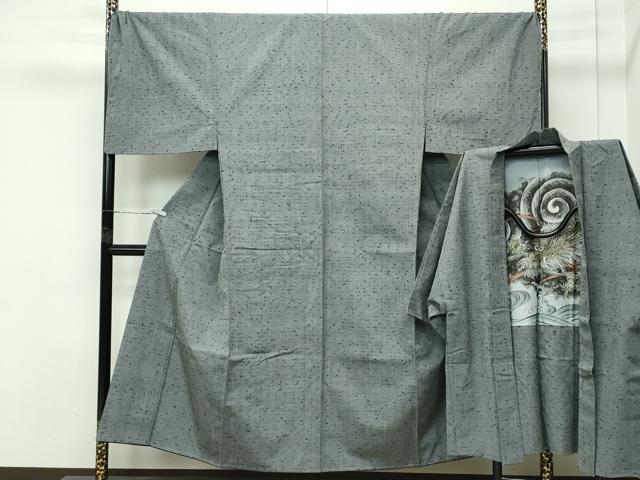 平和屋着物■極上 男性 髭紬 アンサンブル キングサイズ 利休鼠色地 逸品 未使用 CZAA4277s5