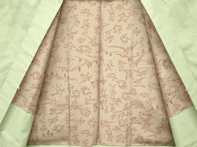 平和屋着物#極上 本場結城紬 重要無形文化財 男性 長羽織 柳茶色 羽裏:鳥獣戯画 逸品 CZAA4279s5