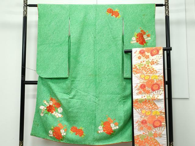 平和屋着物■極上 七五三 女の子 7歳 祝着・袋帯セット 総絞り 総刺繍 駒刺繍 牡丹 半衿刺繍 逸品 CZAA4282s5