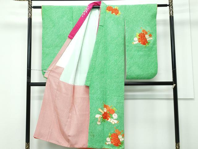 平和屋着物■極上 七五三 女の子 7歳 祝着・袋帯セット 総絞り 総刺繍 駒刺繍 牡丹 半衿刺繍 逸品 CZAA4282s5