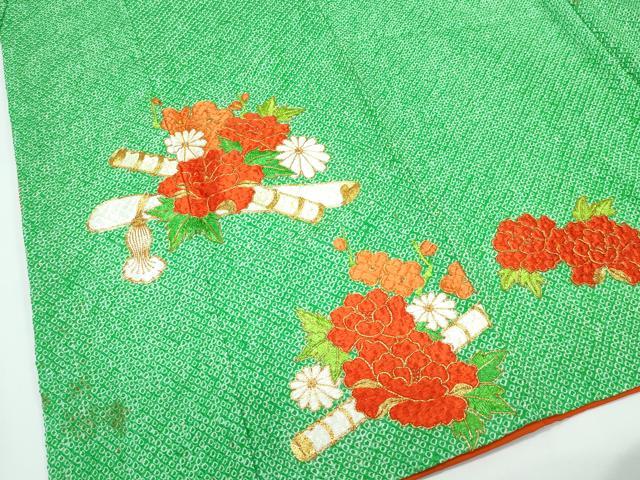 平和屋着物■極上 七五三 女の子 7歳 祝着・袋帯セット 総絞り 総刺繍 駒刺繍 牡丹 半衿刺繍 逸品 CZAA4282s5