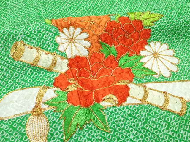 平和屋着物■極上 七五三 女の子 7歳 祝着・袋帯セット 総絞り 総刺繍 駒刺繍 牡丹 半衿刺繍 逸品 CZAA4282s5