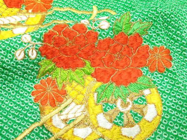 平和屋着物■極上 七五三 女の子 7歳 祝着・袋帯セット 総絞り 総刺繍 駒刺繍 花車文 逸品 CZAA4283s5