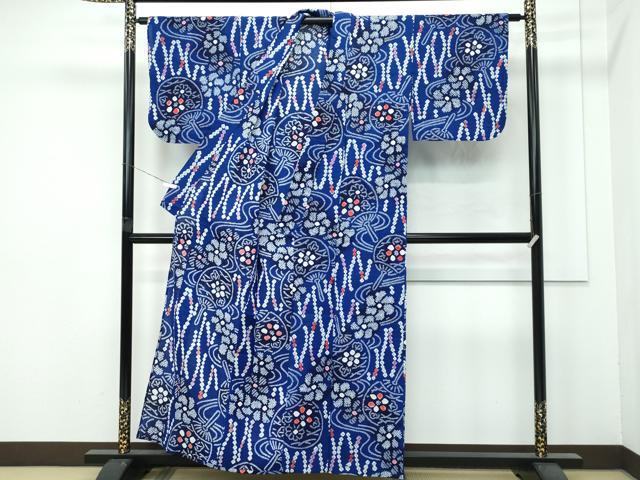 平和屋着物∴極上 夏物 浴衣 有松鳴海絞り 流水団扇花文 綿 逸品 CZAA4315s5