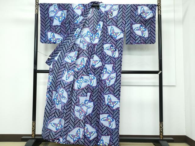 平和屋着物∴極上 夏物 浴衣 有松鳴海絞り 地紙舞蝶文 綿 逸品 CZAA4318s5