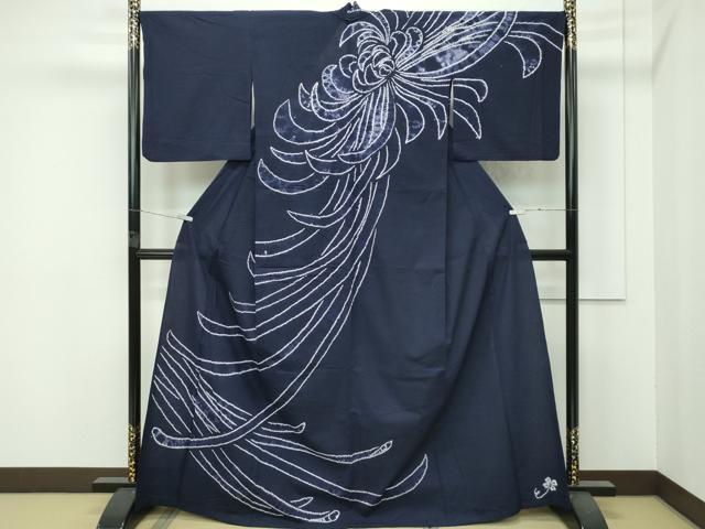 平和屋着物■極上 夏物 浴衣 有松鳴海絞り 訪問着 乱菊 紫黒色地 綿 逸品 CZAA4324s5