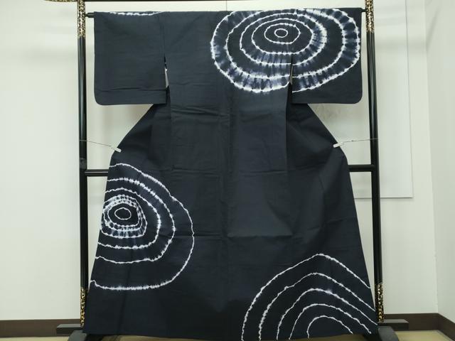 平和屋着物∴極上 夏物 浴衣 有松鳴海絞り 訪問着 丸文 濃紺地 綿 逸品 CZAA4326s5