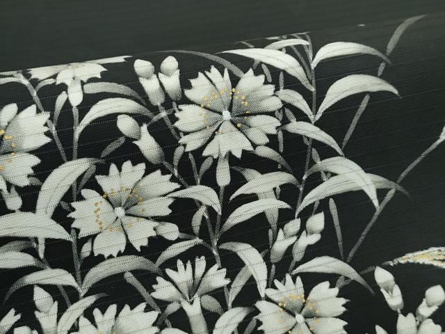 平和屋着物■極上 夏物 絽塩瀬 九寸名古屋帯 草花文 黒地 金彩 逸品 CZAA4368s5