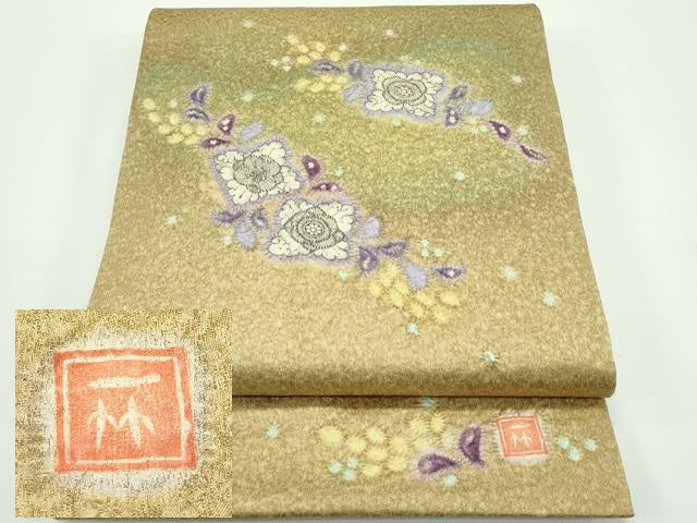 平和屋本店●極上 初代 久保田一竹 太鼓柄袋帯 辻が花 絞り 金通し地 逸品 CZAA4399s5
