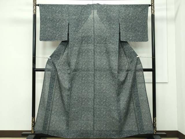 平和屋着物*極上 夏物 東京の老舗呉服問屋 菱一 伝統工芸士 廣瀬雄望 絽 更紗花唐草文 黒緑色地 反端付き 逸品 未使用 CZAA4412s6