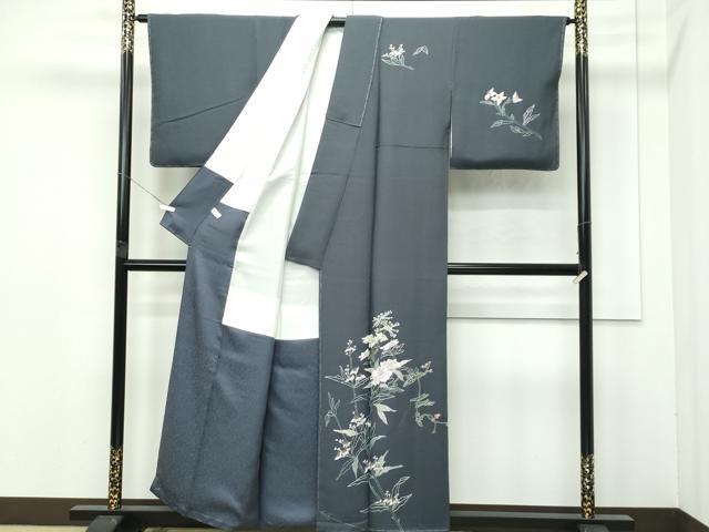 平和屋本店●極上 山口美術織物 皇室 伊勢神宮御用 西陣織 訪問着 総刺繍 相良刺繍 草花文 金糸 藍墨茶色地 逸品 未使用 CZAA4413s6
