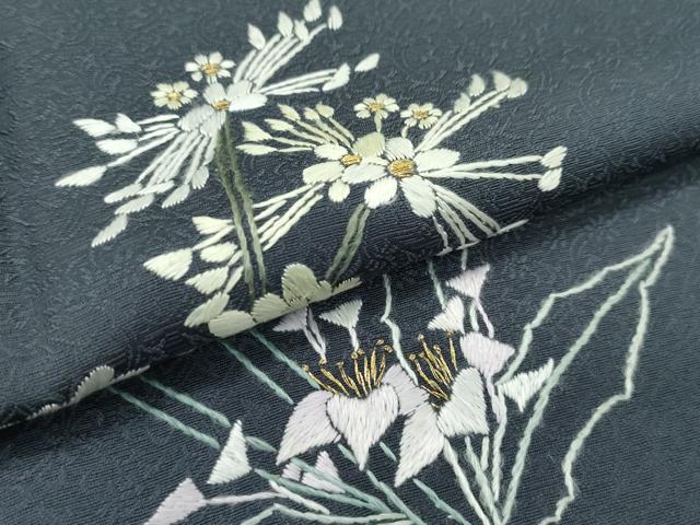 平和屋本店●極上 山口美術織物 皇室 伊勢神宮御用 西陣織 訪問着 総刺繍 相良刺繍 草花文 金糸 藍墨茶色地 逸品 未使用 CZAA4413s6