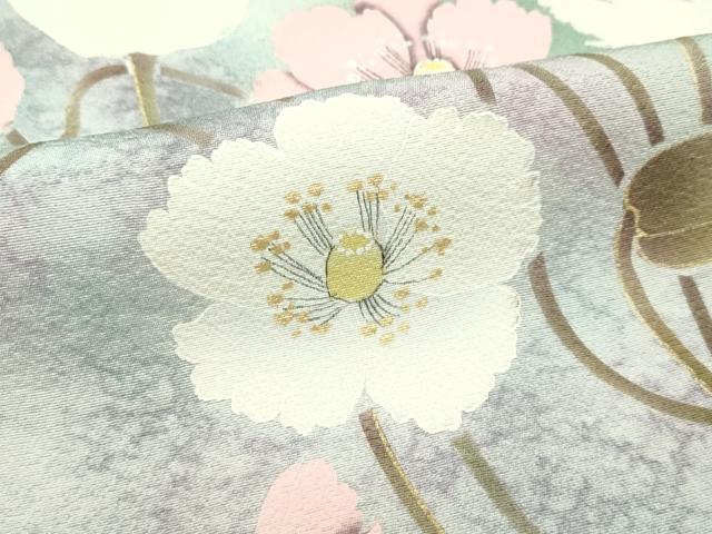 平和屋着物●極上 東京友禅 菅有鬼一 訪問着 手描き 草花文 暈し染め 金銀彩 柳染色地 逸品 未使用 CZAA4414s6