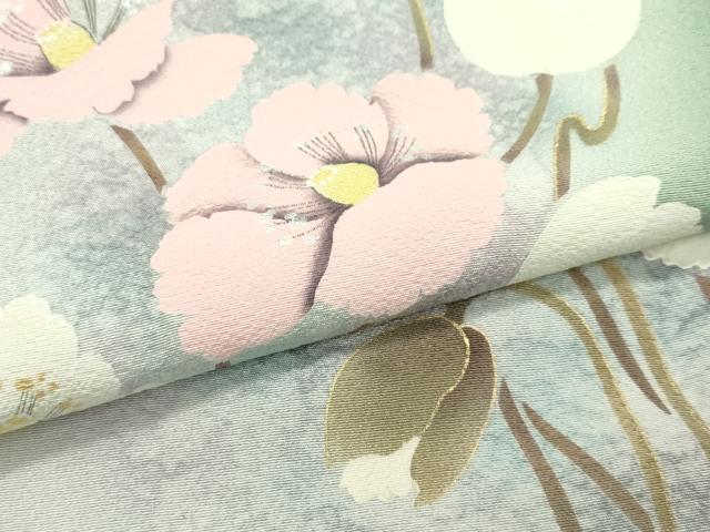 平和屋着物●極上 東京友禅 菅有鬼一 訪問着 手描き 草花文 暈し染め 金銀彩 柳染色地 逸品 未使用 CZAA4414s6