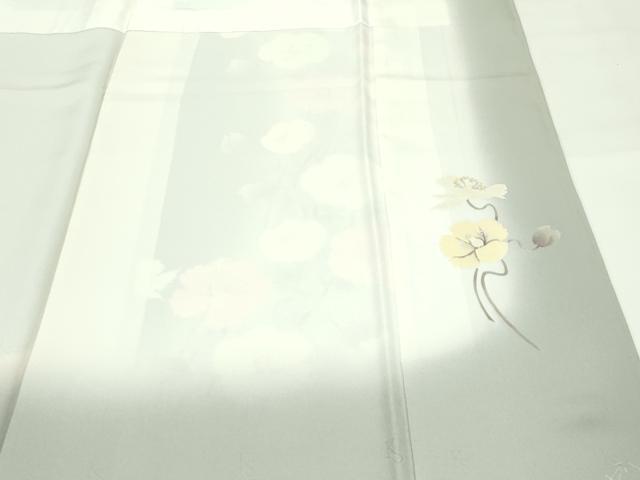 平和屋着物●極上 東京友禅 菅有鬼一 訪問着 手描き 草花文 暈し染め 金銀彩 柳染色地 逸品 未使用 CZAA4414s6