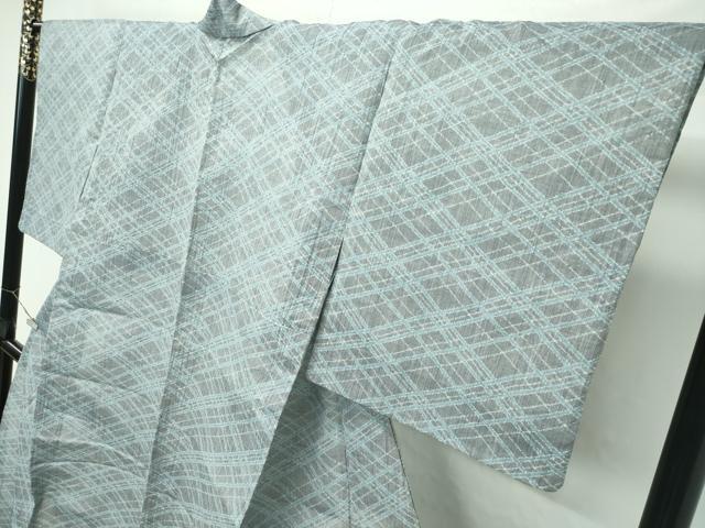 平和屋着物*極上 夏物 本場小千谷ちぢみ 格子柄 ストーングレイ色地 逸品 CZAA4415s6