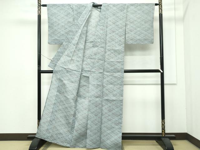 平和屋着物*極上 夏物 本場小千谷ちぢみ 格子柄 ストーングレイ色地 逸品 CZAA4415s6
