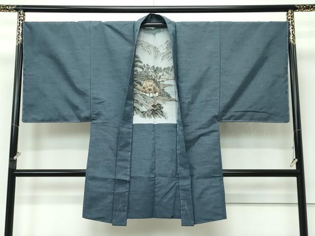 平和屋着物●極上 男性 紬 アンサンブル・長襦袢セット 色無地 錆鉄御納戸色 逸品 未使用 CZAA4421s6