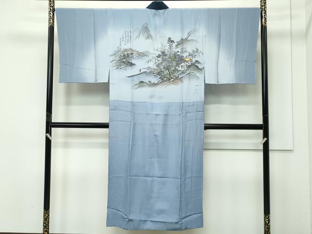 平和屋着物●極上 男性 紬 アンサンブル・長襦袢セット 色無地 錆鉄御納戸色 逸品 未使用 CZAA4421s6