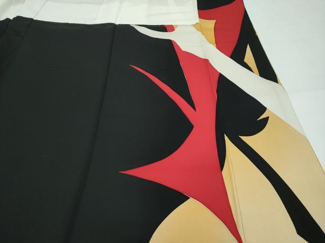 平和屋本店●極上 振袖 草花シルエット 黒地 逸品 CZAA4425s6