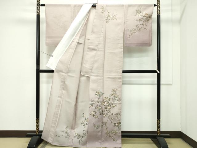 平和屋着物*極上 夏物 訪問着 総刺繍 枝花文 暈し染め 金糸 空五倍子色地 逸品 未使用 CZAA4426s6