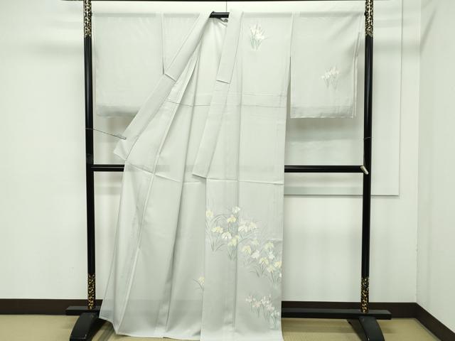 平和屋着物*極上 夏物 訪問着 絽 草花文 銀彩 絹鼠色地 逸品 未使用 CZAA4433s6