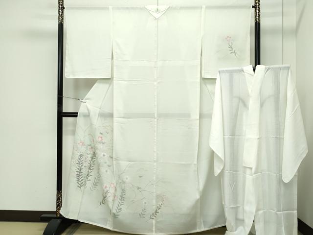 平和屋着物*極上 夏物 訪問着・長襦袢セット 絽 秋草文 暈し染め 砂色地 逸品 未使用 CZAA4434s6