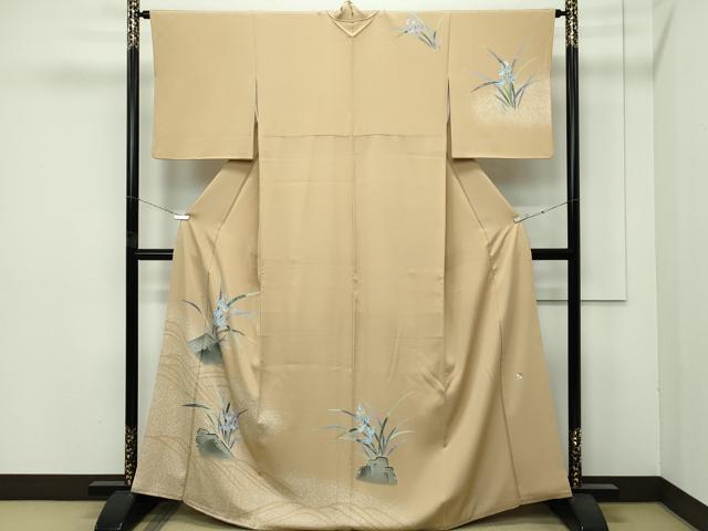 平和屋着物●極上 京友禅 羽田工房 京都府指定無形文化財保持者 羽田登 訪問着 草花文 たたき染め 榛色地 逸品 CZAA4463s6