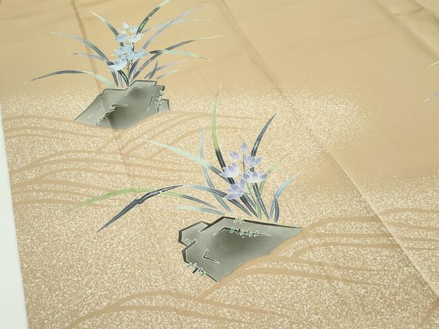 平和屋着物●極上 京友禅 羽田工房 京都府指定無形文化財保持者 羽田登 訪問着 草花文 たたき染め 榛色地 逸品 CZAA4463s6