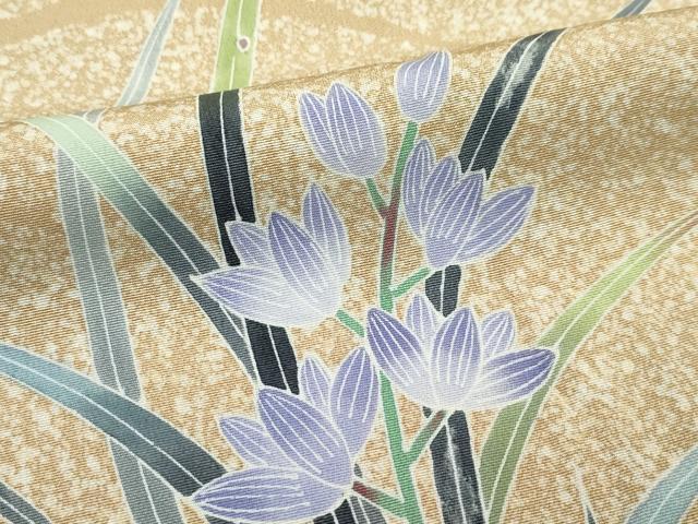 平和屋着物●極上 京友禅 羽田工房 京都府指定無形文化財保持者 羽田登 訪問着 草花文 たたき染め 榛色地 逸品 CZAA4463s6