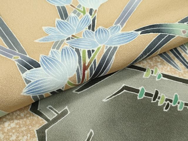 平和屋着物●極上 京友禅 羽田工房 京都府指定無形文化財保持者 羽田登 訪問着 草花文 たたき染め 榛色地 逸品 CZAA4463s6