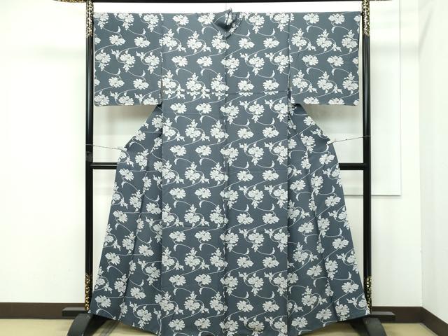 平和屋着物●極上 小紋 型染め 牡丹 仙斎茶色地 逸品 CZAA4466s6